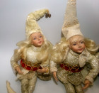 Vintage Set Of 4 Christmas Pixie Elf Wireframe Doll Jolly Jester Elves Elfs Imp