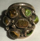 Vintage Navajo Great Green Turquoise Cluster Sterling Silver Ring Sz 7 1 4 Vafo