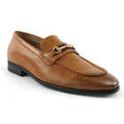 Mens Cognac Brown Leather Dress Shoes Slip On Loafer Gold Buckle Formal Azar Man