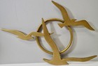 Vintage Mcm Solid Brass Seagulls In Flight Wall Sculpture 16   