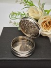 Pillbox - Sterling Silver Pill Box  Round Embossed Design  Hinged Lid 