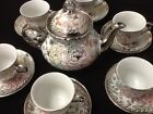 20 Pc Tea Coffee_set Tea Pot  6 Cups   Saucers W  Rack_ Silver _multi 3 Oz Cups