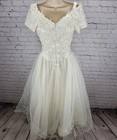Vtg Bonny Ivory Lace Beaded Embroidered Bodice Tulle Skirt Wedding Gown Dress 10