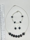 925 Sterling Silver Italy Necklace Bracelet Earrings Set Glass Beads Jewelry
