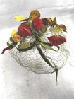 Antique Hat Fascinator Flocked Flowers Red Yellow Green Women s Original 1950