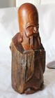 Antique Asian Hand Carved Solid Wood Fukurokuju Seven Lucky Gods Figurine