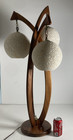 Vintage Original Mid Century Modern Light Wood Standing Three Globe Swag Lamp
