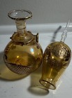 Vintage Egyptian Hand Blown  Etched Glass Perfume Bottle Pink Gold