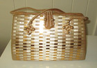 Lg Vintage Hong Kong Plastic Wicker   Gold Metal Weave Hard Case Handbag  Purse 