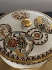 Antique Japanese Satsuma Lidded Sugar Bowl Meiji Nikko Signed Thousand Flowers