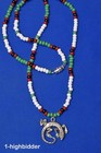 21  Jim Morrison Style Handmade Bead Necklace Orig  Green White W Lizard Pendant
