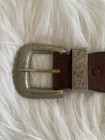 Vintage Lucchese San Antonio Brown Leather Belt W  Silver Taxco Stamped Buckle