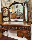 Antique Louis Xv Style Mahogany Dressing Table   3-way Mirrored Vanity