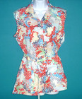 Vtg 70s Miss K Woven Polyester Button Front Tunic Top Flower Power  Sz L xl