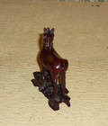 Vintage Chinese Hand Carved Stallion Horse With Glass Eyes Red Boxwood  Detailed
