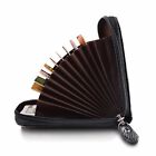 Men Leather Credit Card Holder Rfid-blocking Zipper Pocket Wallet With Id Window