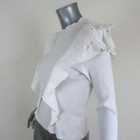 Veronica Beard Ruffle Top Dawson White Ribbed Jersey Size Medium Long Sleeve