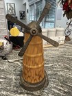 Vintage Amber Slag Glass Windmill Table Lamp Night Light Heavy Metal Base