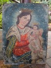 Antique Mexican Retablo Folk Painting  Oil On Tin Madonna   Child 9 5 8   x 5 