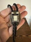Vintage Navajo Sterling Silver Turquoise Stamped Bolo Tie Artist Bob Robbins