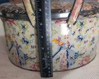 Vintage Oval Metal Biscuit Tin W  Handles Sewing Basket  W  Quilted Cover On Lid