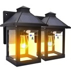 2pk Solar Wall Lantern Light Dusk To Dawn Led Sconce Lamp Porch Black Outdoor