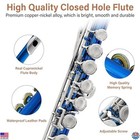 Mendini 16-key C Flute - Closed Hole Beginner Instrument In Blue With Case  