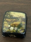 Fedoskino Russian Lacquer Mini Trinket Box Painted Signed Mother Of Pearl Vtg