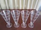 Vtg Pilsner Glasses -etched Banded Mid-century Clear Stemmed -set Of 4- 7 3 8  T
