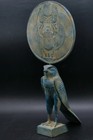 Unique Ancient Egyptian Antique Statue Large God Horus With Scarab Disk Rare Bc