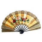 Vintage Hand Painted Bamboo Folding Wall Fan Cranes Peonies Jumbo Set Of 2