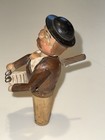 Vintage Anri Italy Wooden Mechanical Cork Bottle Stopper Man Reading W Glasses