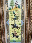 Vtg Persian Hunting Scene Painting Khatam Inlay Marquetry Wood Frame Horses Read