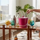 Vintage Cherry Pink Fuchsia Ice Bucket Lucite Handle Retro Barware Taiwan 7   