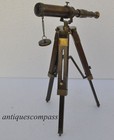 Antique Nautical Vintage Decorative Solid Brass With Wooden Tripod Telescope 