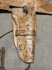 Vintage Western Tooled Leather Cowboy Pistol Holster  Belt  With Leg Strap  Name