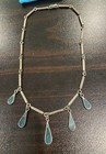 Vintage 925 Mexico Df Sterling Silver Choker Necklace Blue Inlay Teardrops 15 
