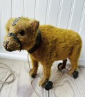 Antique German Circus Bear Pull Toy -  Early Glass Eye Mohair Bear Original Vtg