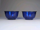 Antique Chinese 19th Century Qing Dynasty Export Pair Blue Peking Glass Bowls A
