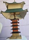 Antique Art Deco Chinoiserie Pagoda Lamp  W Shade  Internal Light  Music Box