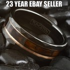 Black Tungsten Men s Ring Charred Whiskey Barrel Rose Gold Plated Wedding Band