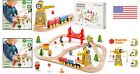55pcs Wooden Train Set With Crane - Compatible With Major Brand Tracks For Kids