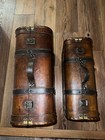 2x Wooden Nesting Treasure Chest Vintage Brown Ottomans Picnic Decorative Trunks