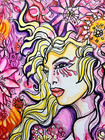 Original Drawng 11 X 14 Abstract Mixed Medium Woman Flowers Modern Art By Crc