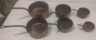 Set Of 6 Vintage French Copper Saucepans With Iron Handles