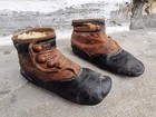 Antique Victorian Two Tone Brown Black Leather High Top Button Up Baby Shoes