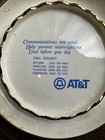 Vintage At t Bell Logo Porcelain Ashtray Mid Century Blue Gold Cream Advertising