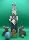 Vintage Primitive Folk Art Wooden Hand Carved   Painted Easter Bunnies