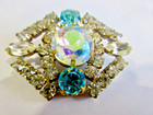 Stunning Czech Vintage Style Glass Rhinestone Button  Turquoise   Crystal Aurora