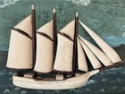 Vintage Diorama 3 Masted Schooner Sailing Ship boat Hand  Made From Wood  Framed
